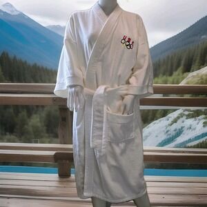 USA Olympics White Terry Cloth Wrap Robe Embroidered Logo Waist Tie Mens Womens